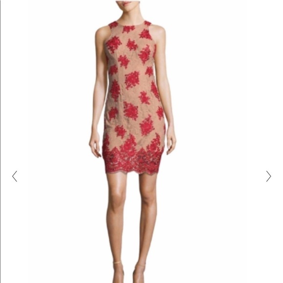 Dress the Population Dresses & Skirts - Dress the population Jenna lace floral sequin dress red beige S